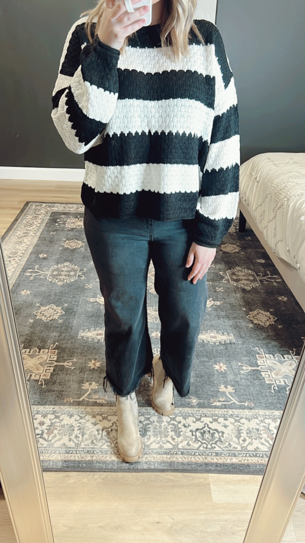 Tasha Striped Knit Sweater | Black