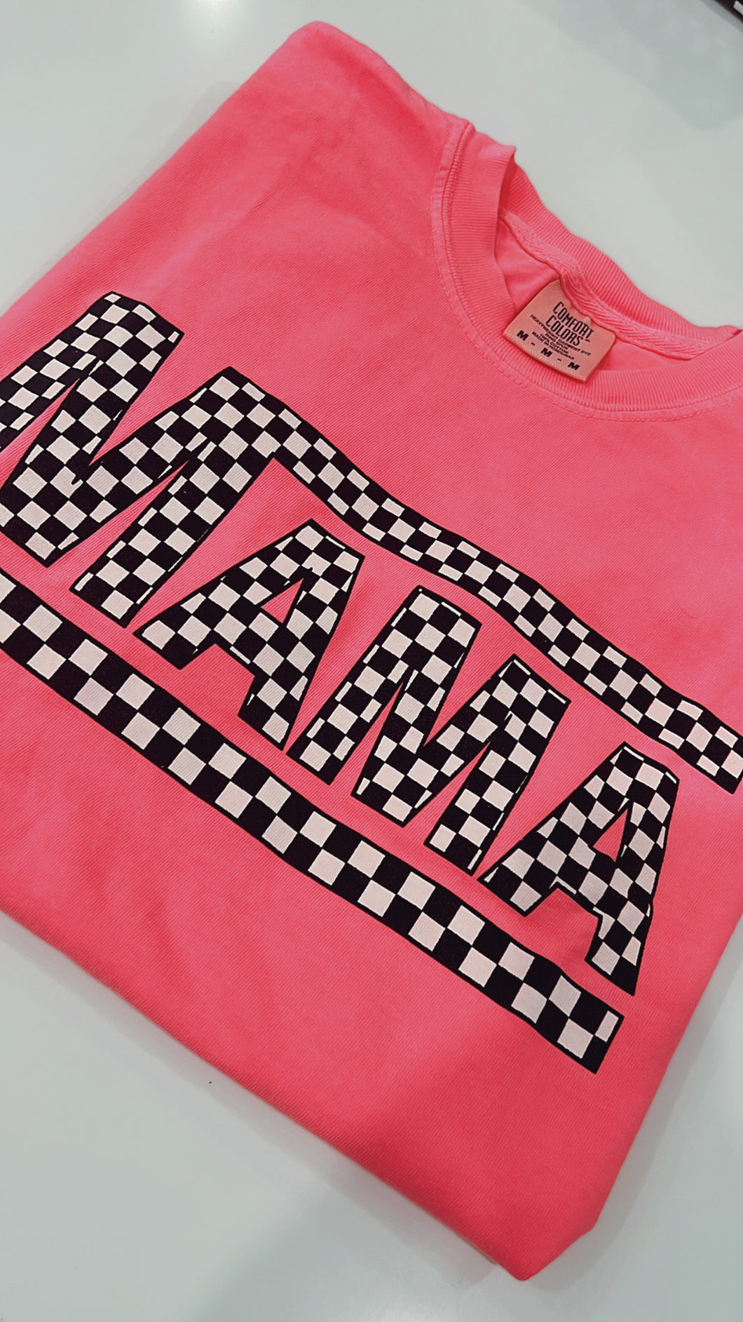 Mama Checkered Comforot Color Tee | Hot Pink