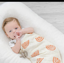 Load image into Gallery viewer, Retro Rainbow Muslin Swaddle | Beige

