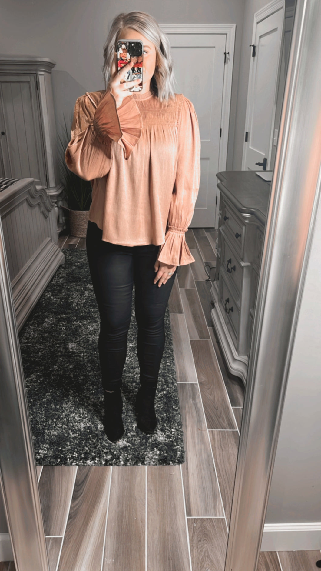 Colleen Ruffle Satin Blouse | Dusty Rose